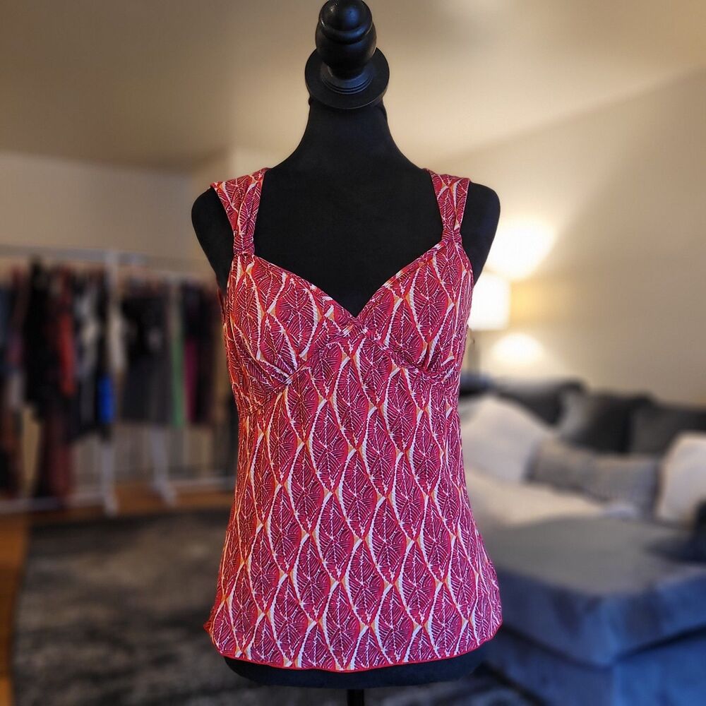 Nine West Women's Y2k Red and Orange Leaf Print Blouse Top Size M/L EUC Vintage